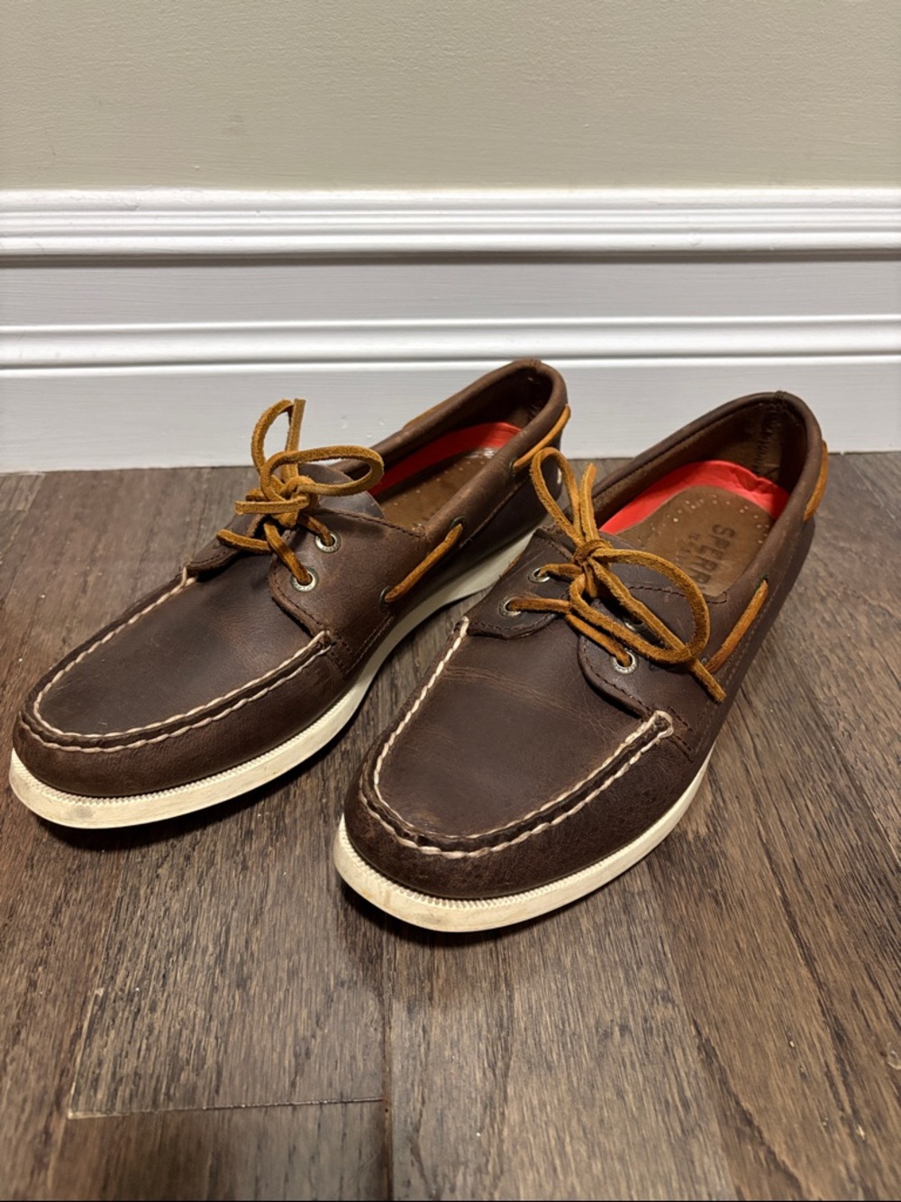 Sperry Brown Leather Boat Shoes with Tan Laces